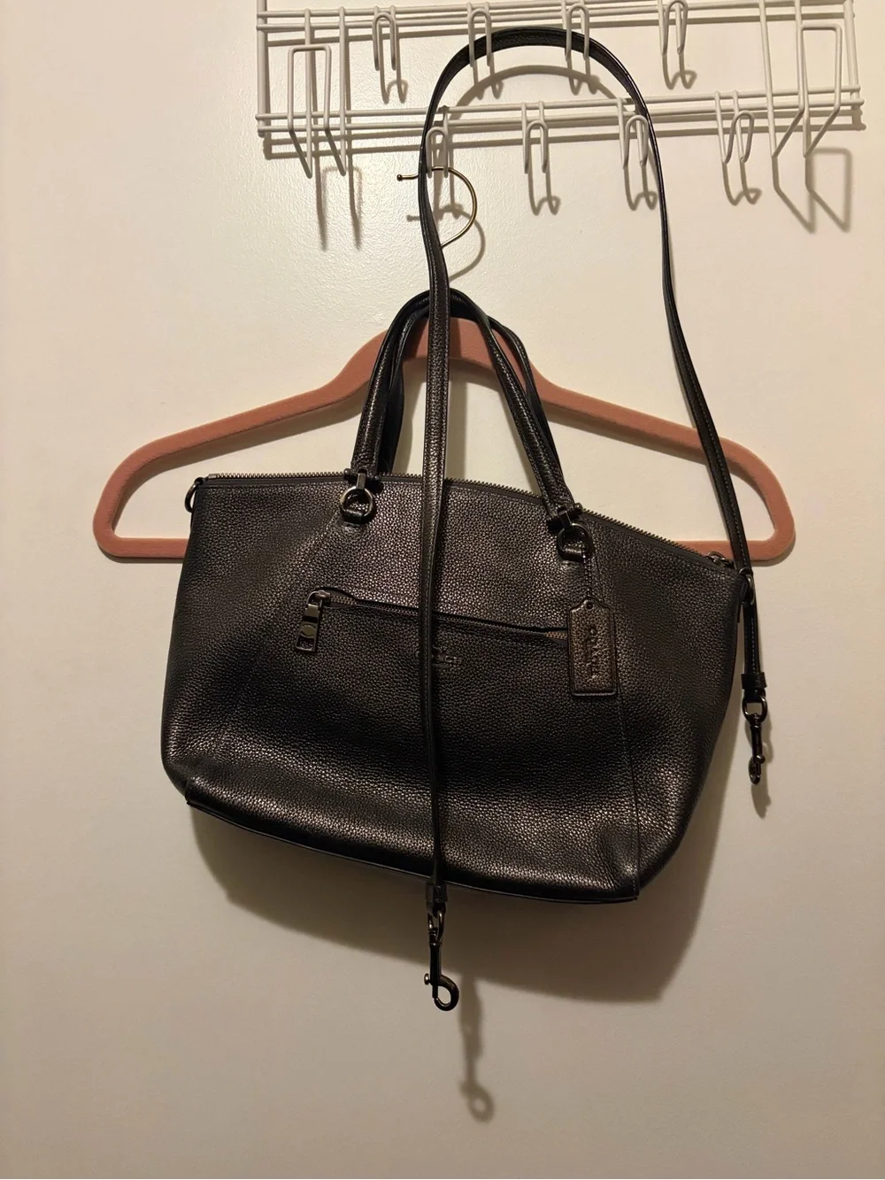 Coach Brown Pebbled Leather Shoulder Tote with Crossbody Strap